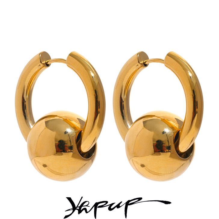 18K gold PVD stainless steel ball hoop earrings (2)
