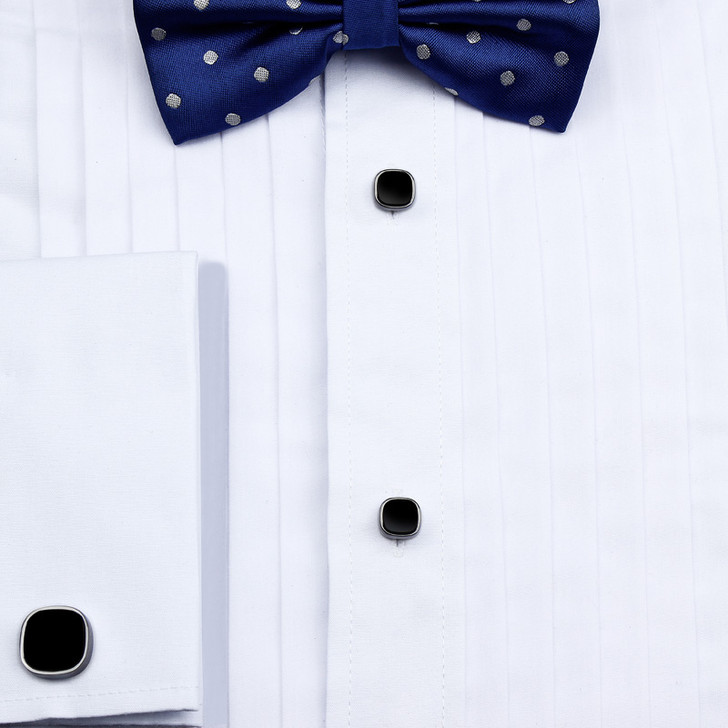 Black Square Cufflinks & Shirt Stud Set – Silver Tone (3)