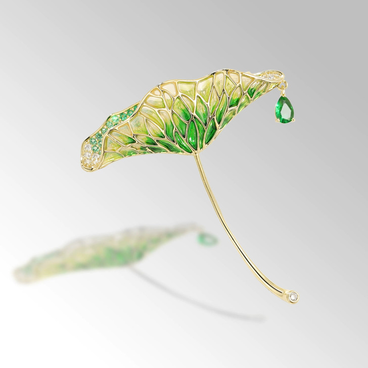 Green Lotus Leaf Brooch – Gold Tone (2)