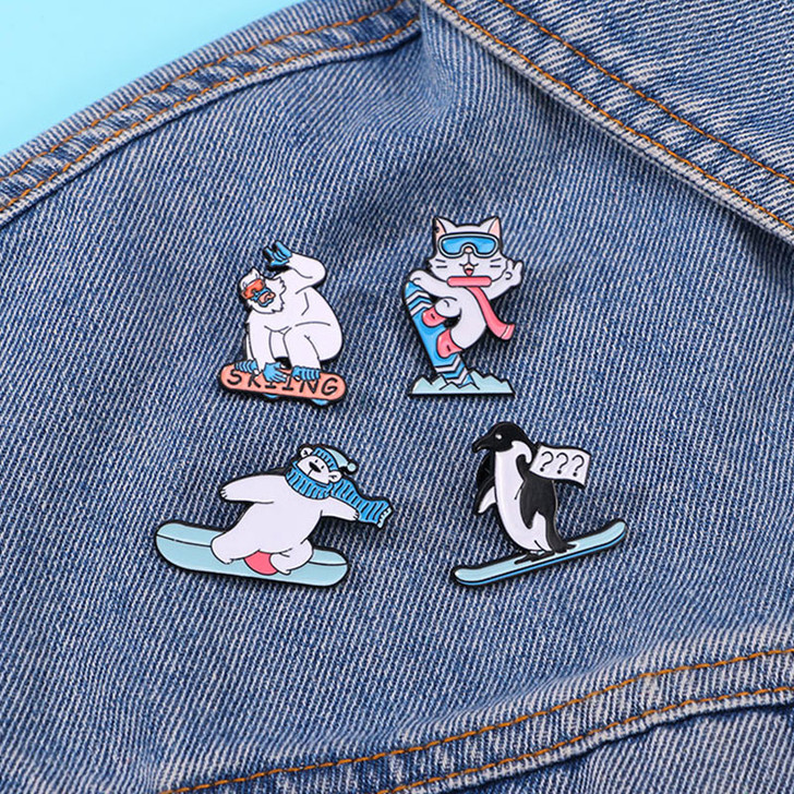 Winter Sports Animal Enamel Pin Set – Four Pieces