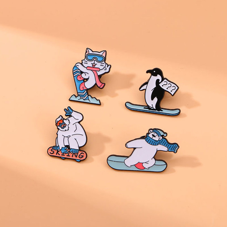 Winter Sports Animal Enamel Pin Set – Four Pieces (3)