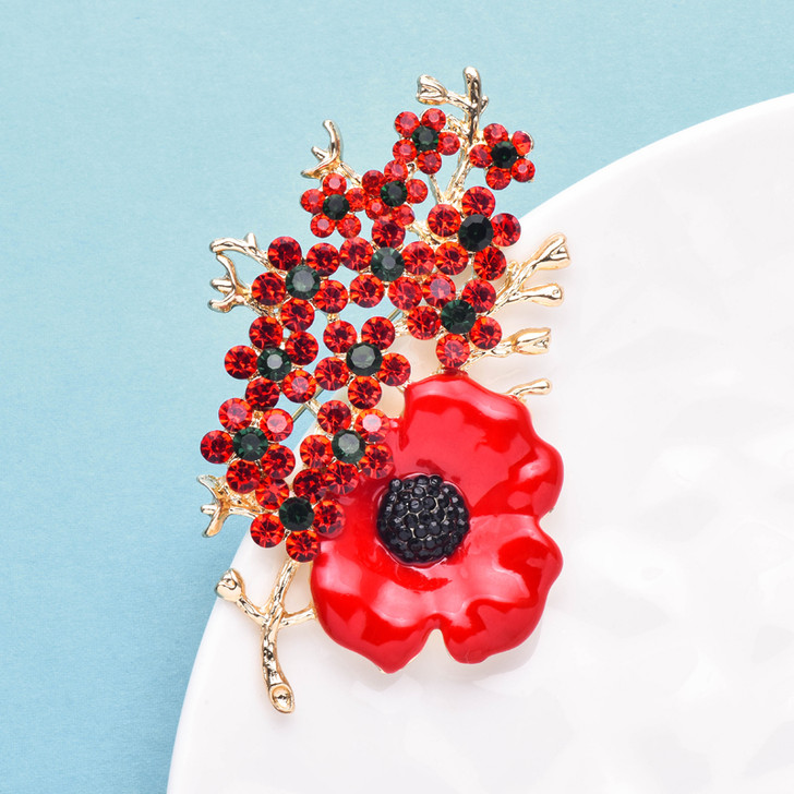 Red Poppy & Blossom Brooch – Gold Tone, 76 mm (2)