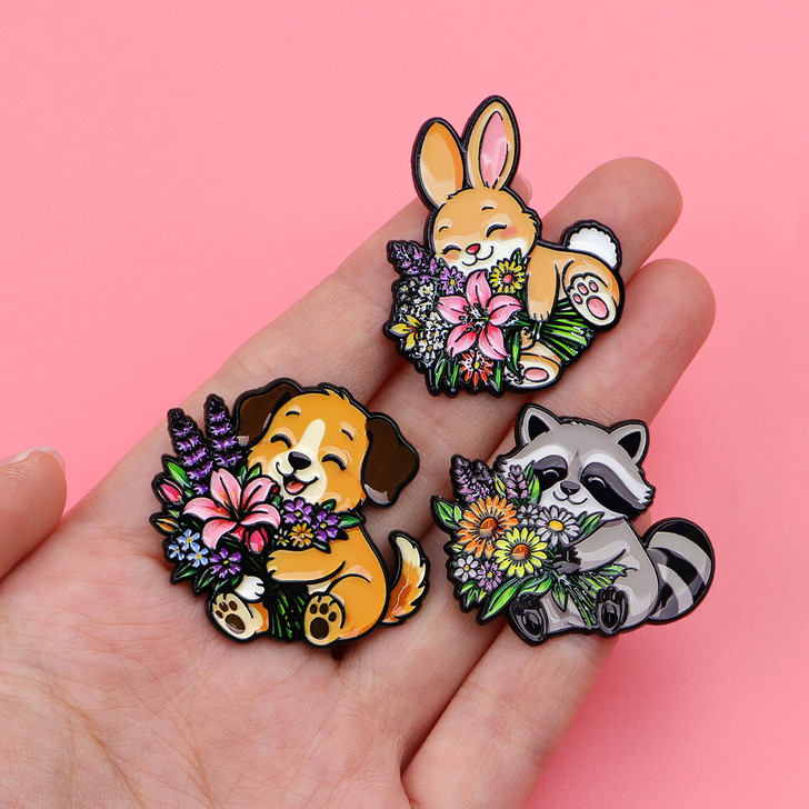 Flower-Holding Animal Enamel Pin Set – 8 Pieces (2)