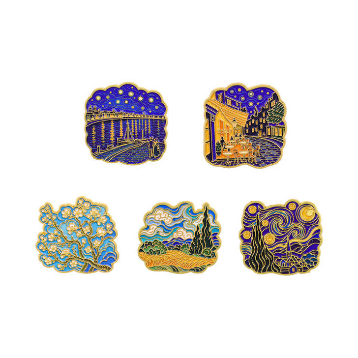 Van Gogh-Inspired Art Enamel Pin Set – 5 Pieces