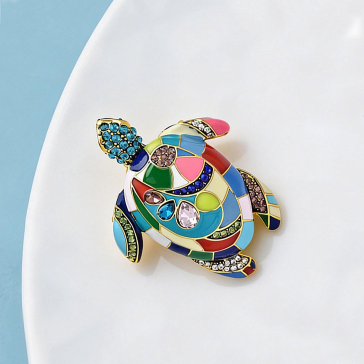 Multicolour Enamel Turtle Brooch