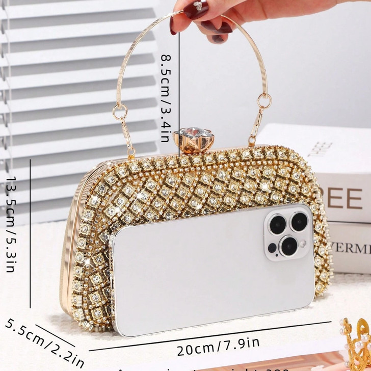 Gold-Tone Rhinestone Evening Clutch with Top Handle