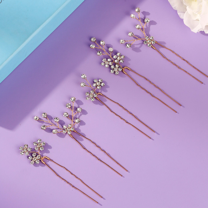 Gold-Tone Floral Bridal Hair Pins – 12-Piece Set