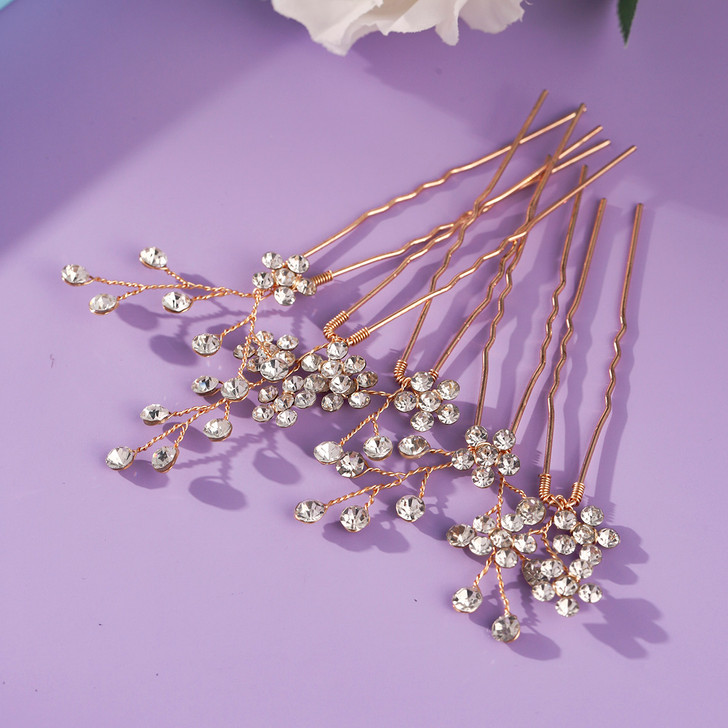 Gold-Tone Floral Bridal Hair Pins – 12-Piece Set