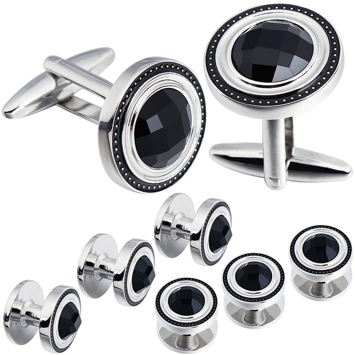 Black Oval Cufflinks & Shirt Stud Set – 8 Pieces
