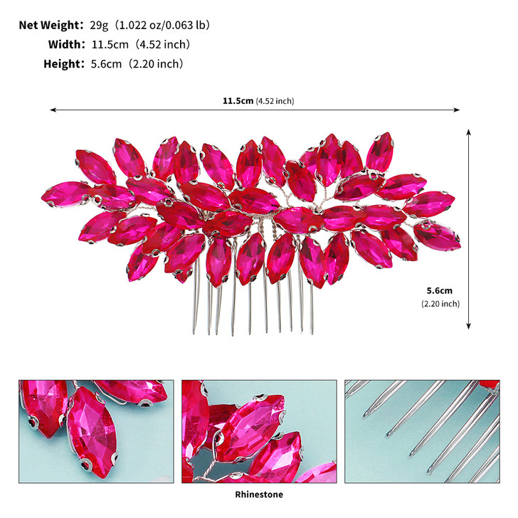 Fuchsia Crystal Leaf Occasion Hair Comb