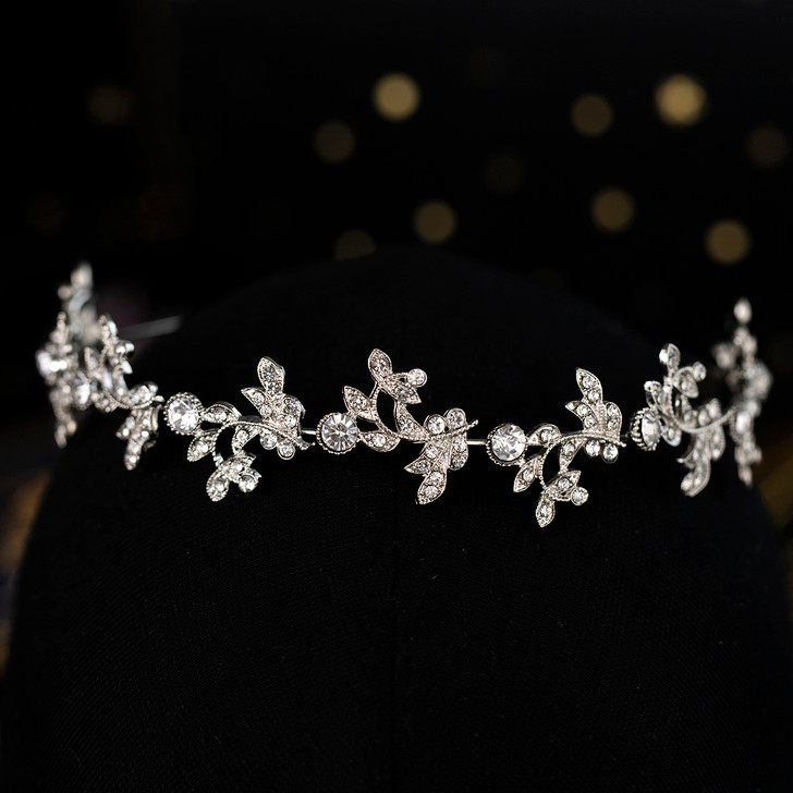 Silver Crystal Leaf Vine Bridal Headband