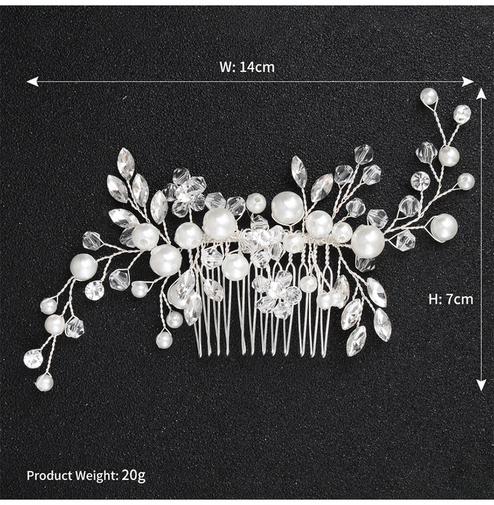 Silver Botanical Flower and Faux Pearl Hair Comb