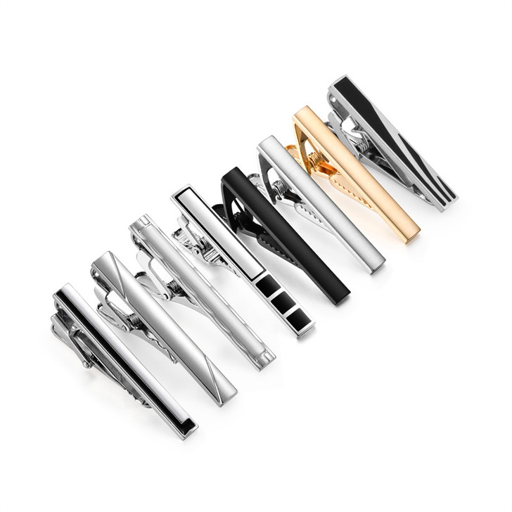 Eight Short Tie Clips with Gift Box