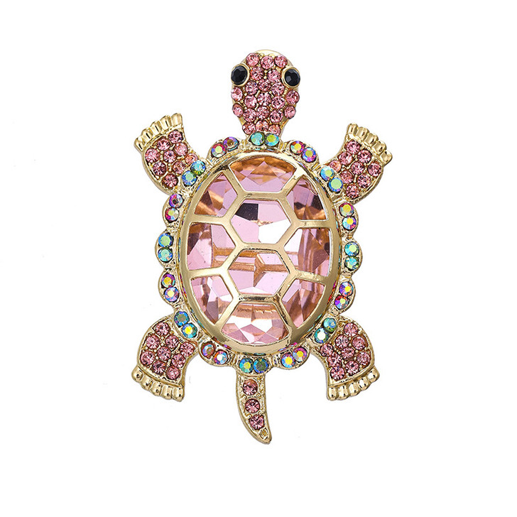 Pink Crystal Cage-Shell Turtle Brooch