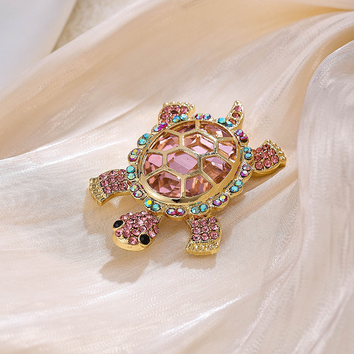Pink Crystal Cage-Shell Turtle Brooch
