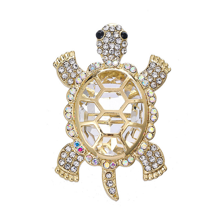 Clear Crystal Cage-Shell Turtle Brooch