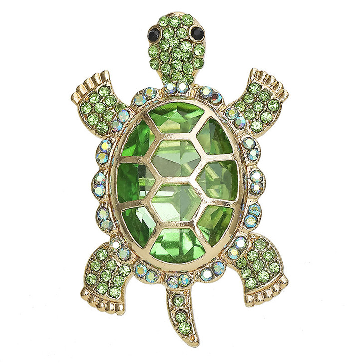 Green Crystal Cage-Shell Turtle Brooch
