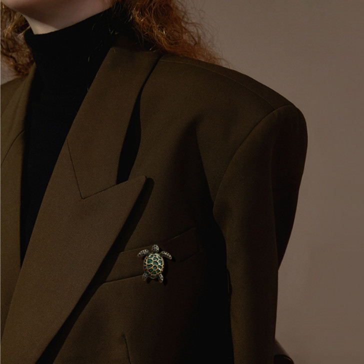 Mini Green Enamel Turtle Brooch