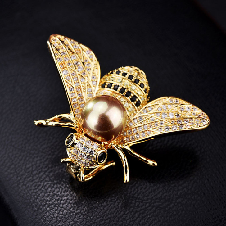 Gold-Tone Bee Brooch with Champagne Pearl-Effect Detail
