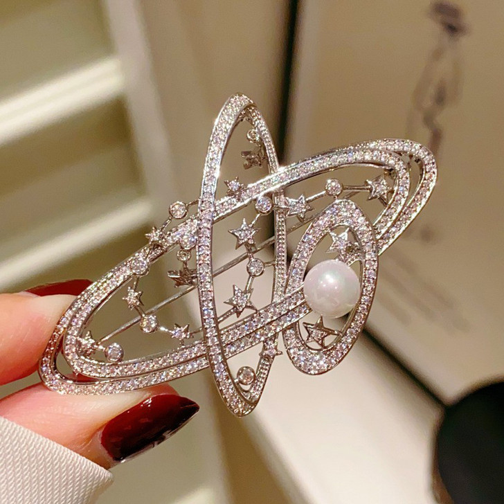 Silver-Tone Crystal Orbit Brooch (2)