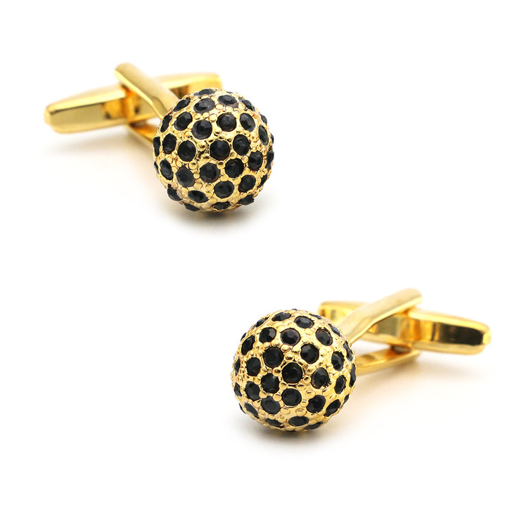 Gold-Tone Black Crystal Ball Cufflinks