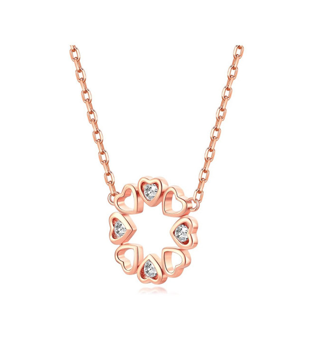Four-leaf Clover Heart 18K Rose Gold Lab-Grown Diamond Necklace 0.14ct IGI