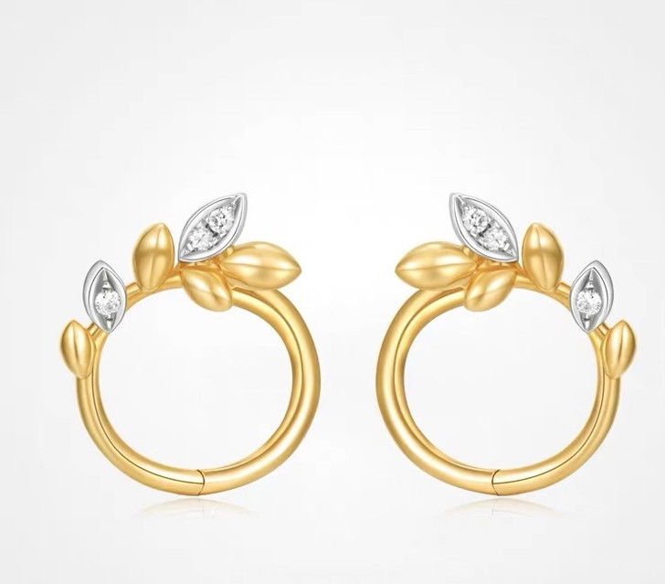 Unique and Elegant Wheat Round 18K Gold Lab-Grown Diamond Earring 0.1ct IGI