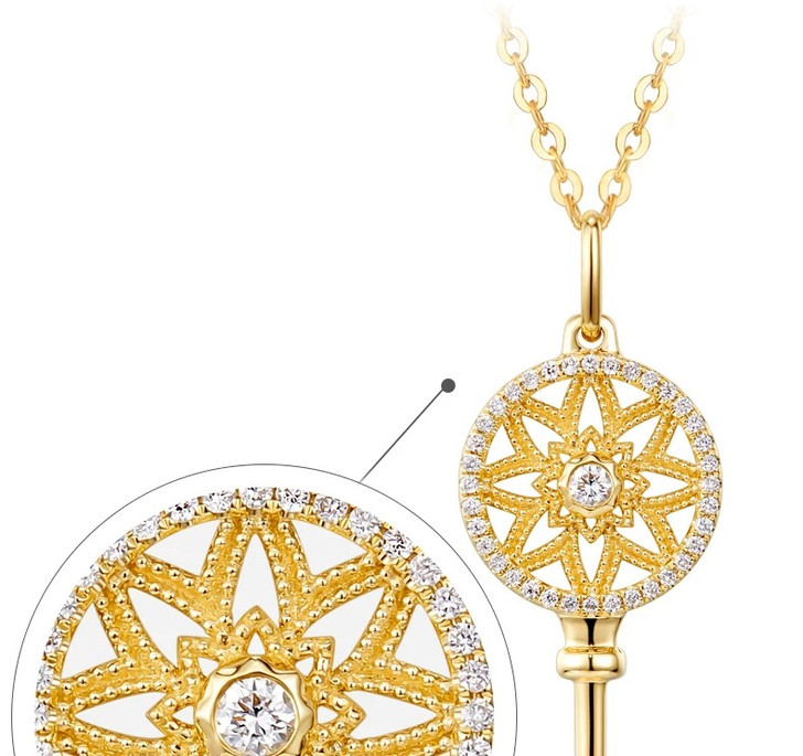 Key to The Sun 18K Yellow Gold Lab-Grown Diamond Necklace 0.2ct IGI