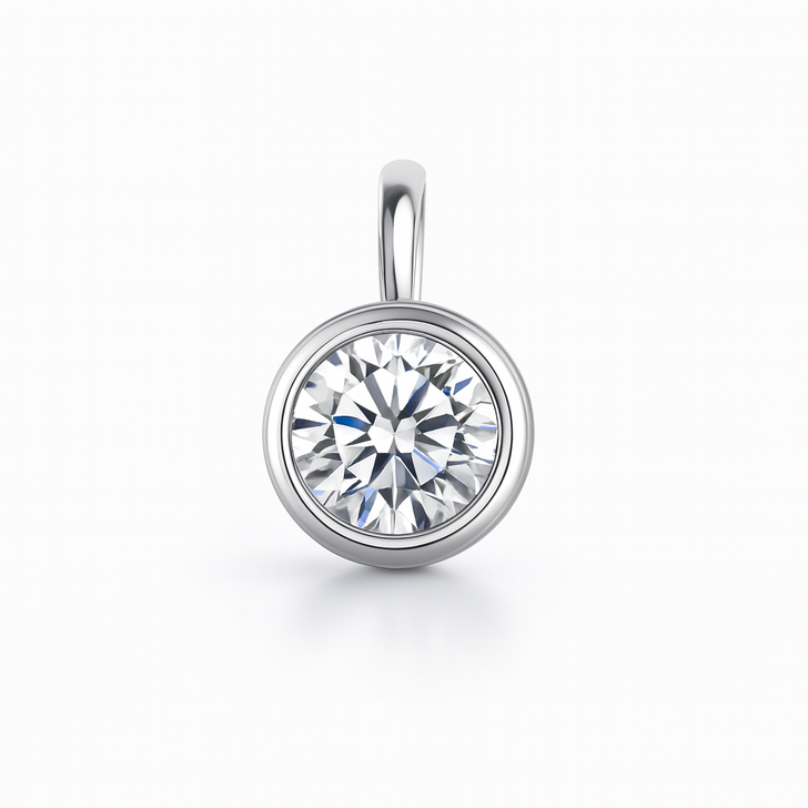 Round Bazel Set Pendant 18K White Gold Lab-Grown Diamond IGI