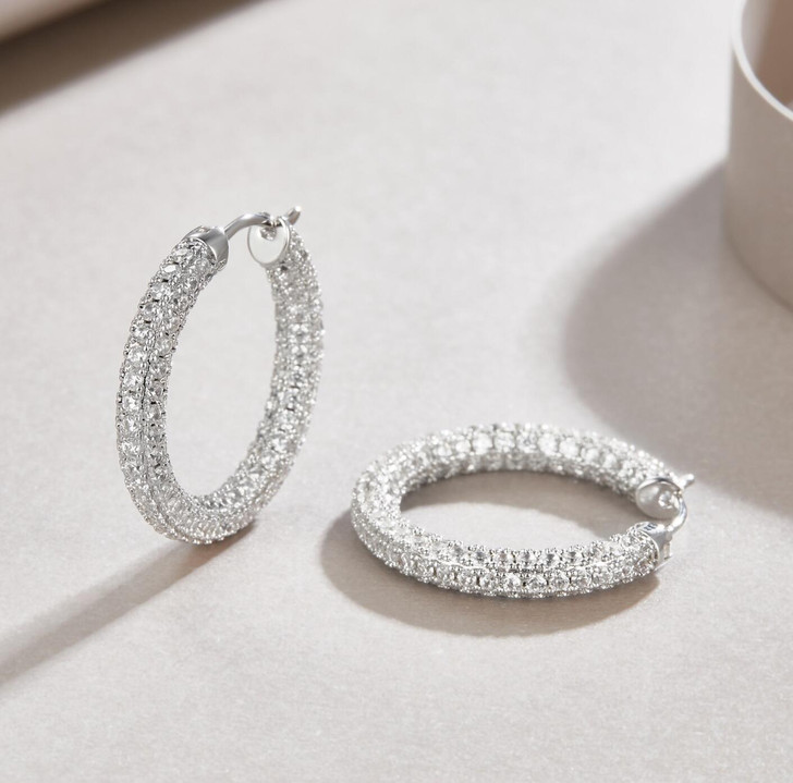 Medium Moissainite Sparkle Pave Hoop Earrings