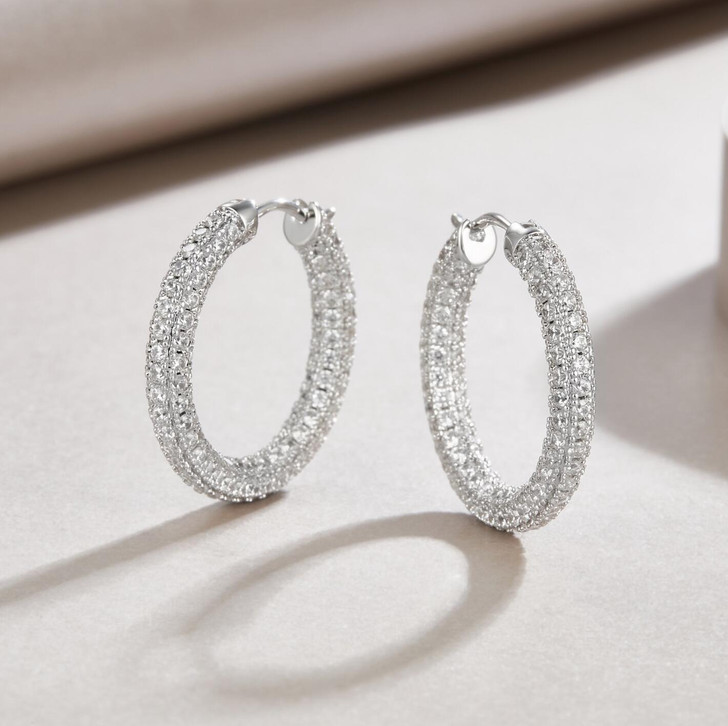 Medium Moissainite Sparkle Pave Hoop Earrings