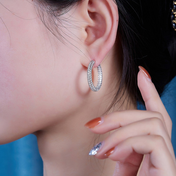 Medium Moissainite Sparkle Pave Hoop Earrings