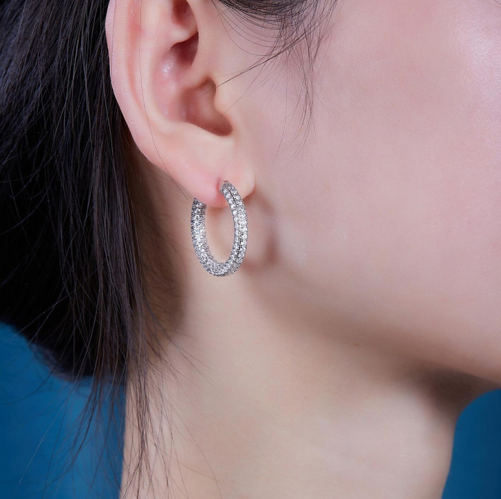 Medium Moissainite Sparkle Pave Hoop Earrings