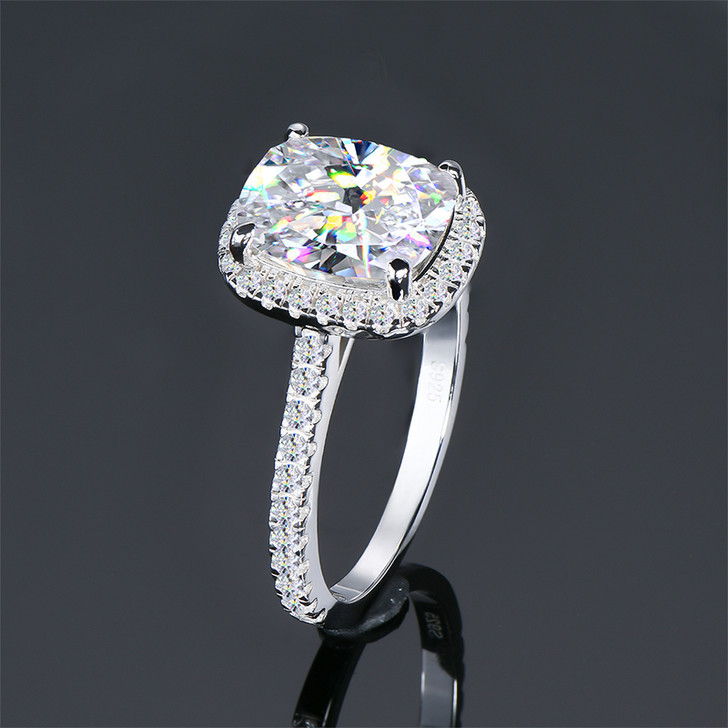 4.0 Carat Tw Square Rounded Cushion Cut Sparkling  Moissanite Ring