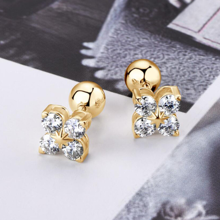 Sparkling Four Leaf Clover Moissanite Stud Earrings
