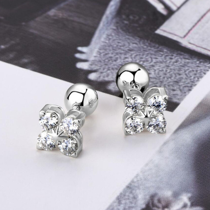 Sparkling Four Leaf Clover Moissanite Stud Earrings