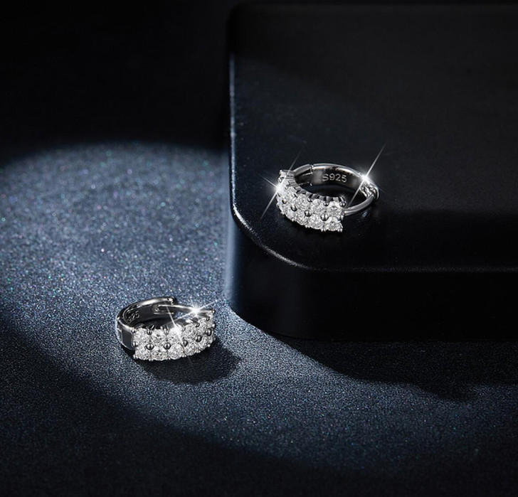 Double Row Pave Sparkling Moissainite Diamond Hoop Earrings