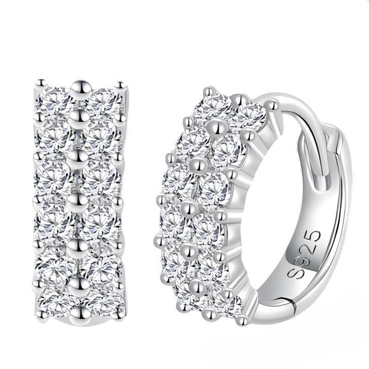 Double Row Pave Sparkling Moissainite Diamond Hoop Earrings