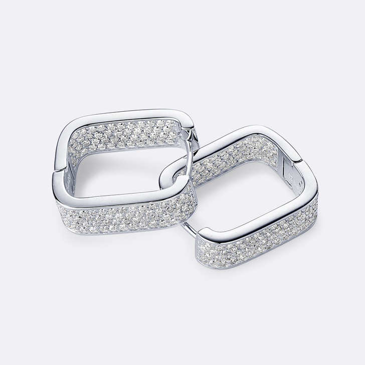 Sparkling Rectangle Pave Moissanite Square Hoop Earrings
