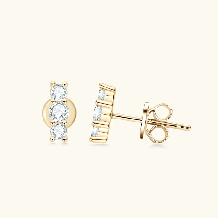 Triple Stone Classic Row Sparkling Stud Earrings