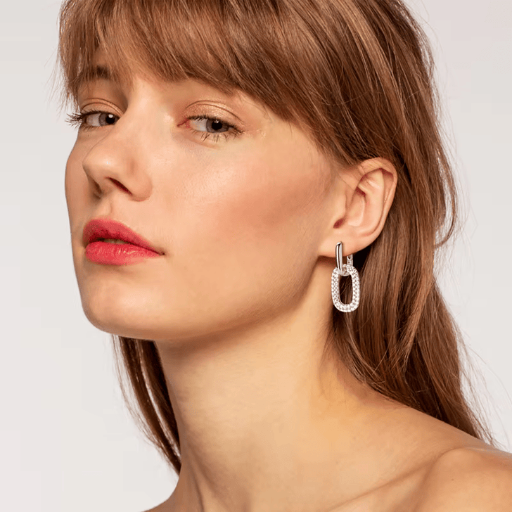 Sparkling Double Drop Link Earrings