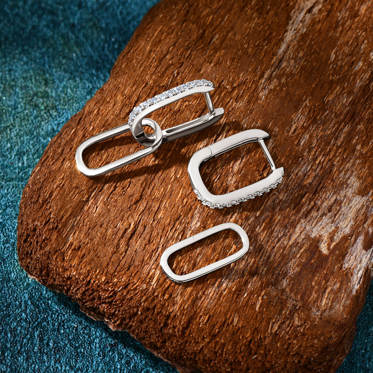 Dazzling Elongated Link Moissanite Drop Earrings