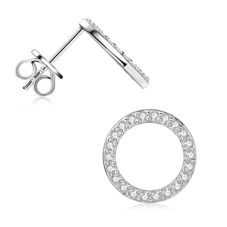 Classic O Round Shape Sparkling Moissainite Stud Earrings