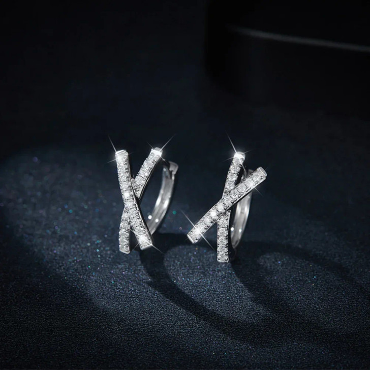 0.3 Carat Sparkling Moissanite Crossover Hoop Earrings