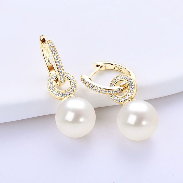 Detachable Freshwater Cultured Pearl Sparkling Hoop Earrings