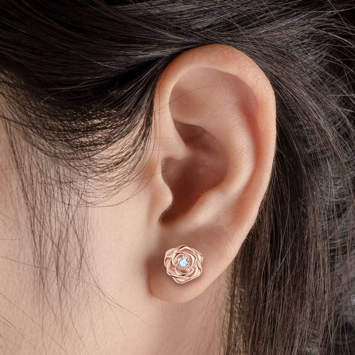 Vintage Rose Flower Moissanite Stud Earrings