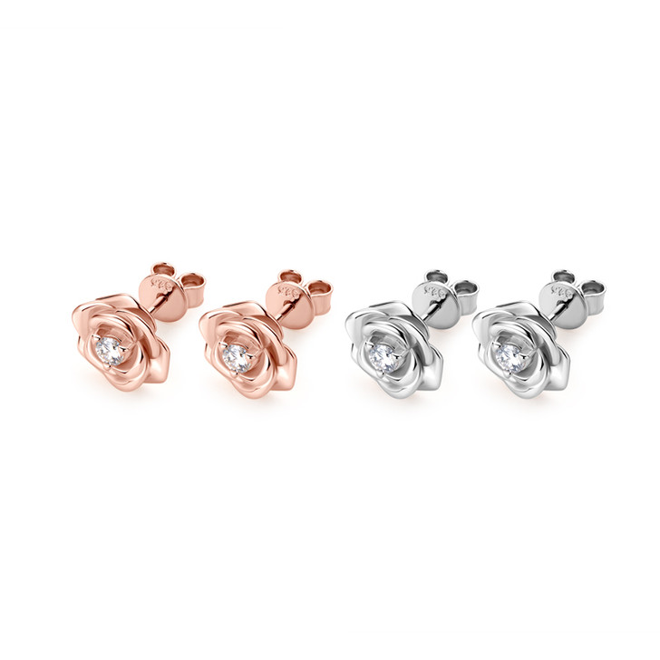 Vintage Rose Flower Moissanite Stud Earrings