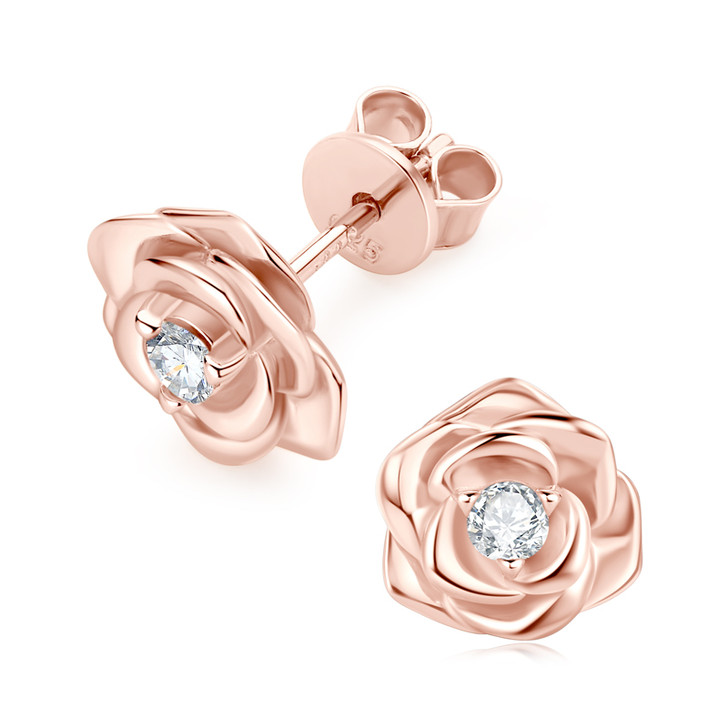 Vintage Rose Flower Moissanite Stud Earrings