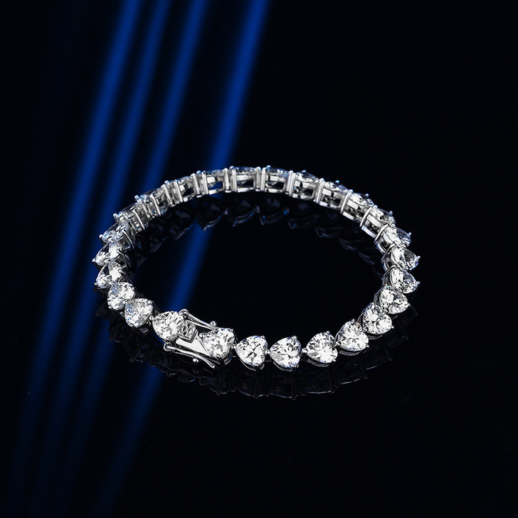 Sparkling Silver Halo Heart Fashion Tennis Bracelet
