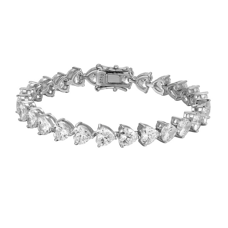 Sparkling Silver Halo Heart Fashion Tennis Bracelet